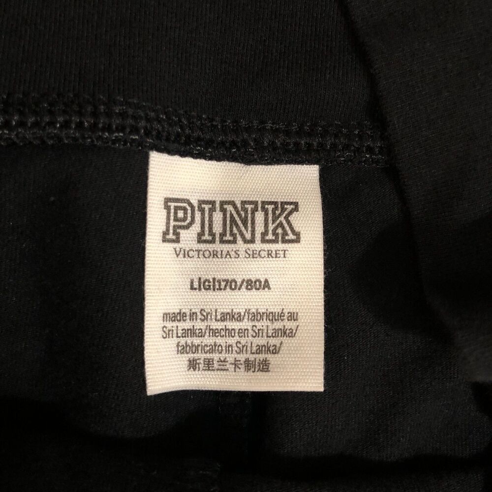 Victoria Secret PINK Leggings Large Black Yoga Spellout Logo Workout Athleisure - Picture 3 of 8
